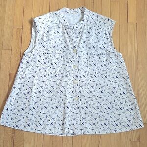 5 for $25 // Handmade cotton sleeveless blouse with blue swallows, medium-large